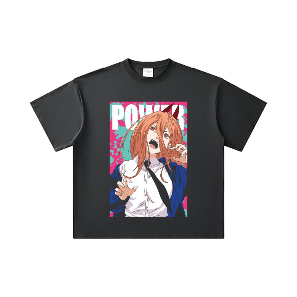 260 GSM Double Yarn 32 Count 100% Cotton Chainsaw Man V49 Power Print Unisex Heavy Cotton T Shirt