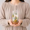 Mirai Agris PD Collection Preserved Flowers in Glass Dome Blue L Size, Japanese Buddhist Altar Floral Memorial Tribute Orchid and Mum