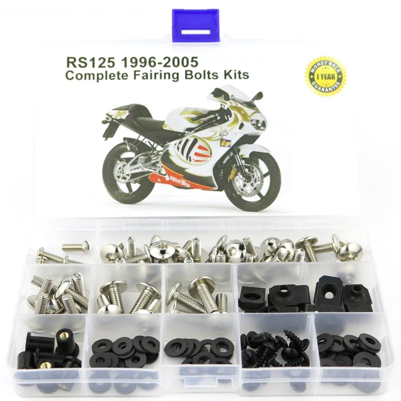 Passend für Aprilia RS125 1996 1997 1998 1999 2000 2001 2002 2003 2004 2005 Kompletter Vollverkleidungs-Schraubensatz Verkleidungsclips Schraube Mutter