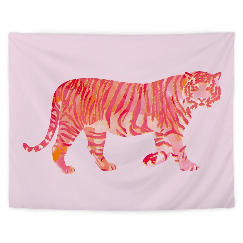 Pink Watercolor Tiger Tapestry, Cute Animal Wall Hanging, Aesthetic Bedroom Dorm Wall Decor, Boho Home Decoration
