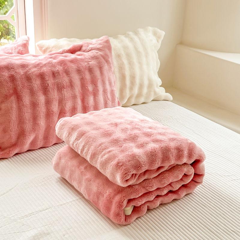Winter Thickened Double-sided Plush Blanket Bedroom Cover Blanket Premium Rabbit Plush Bedding Nap Blanket Sofa Towel