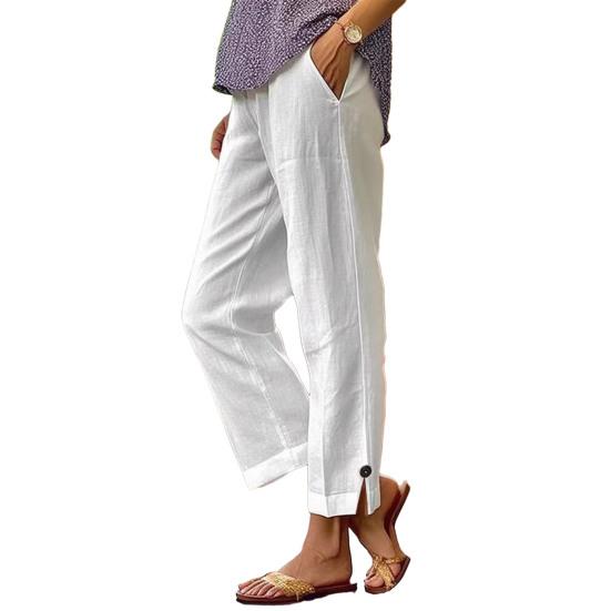

Women Pants Elastic Mid-rise Loose Fit Casual Trousers with Pockets Pure Color Straight Leg Long Pants Travel Work School Daily Wear 2XL белый