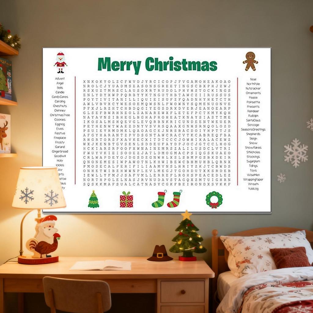 Gigantyczny plakat z krzyżówką słowną Interaktywny gigantyczny plakat z krzyżówką słowną na Święto Dziękczynienia Dekoracja z krzyżówką słowną na Boże Narodzenie