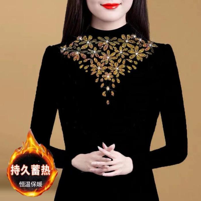 Fleece Thickened Warm Bottoming Shirt Women's New Autumn and Winter High-end Fashion Thin Slim Top Shirt