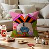 Cute Retro Illustration Cushion Cover Anti-dustmite Pillowcase Invisible Zipper Silky Short Plush Sofa Cushion Cover