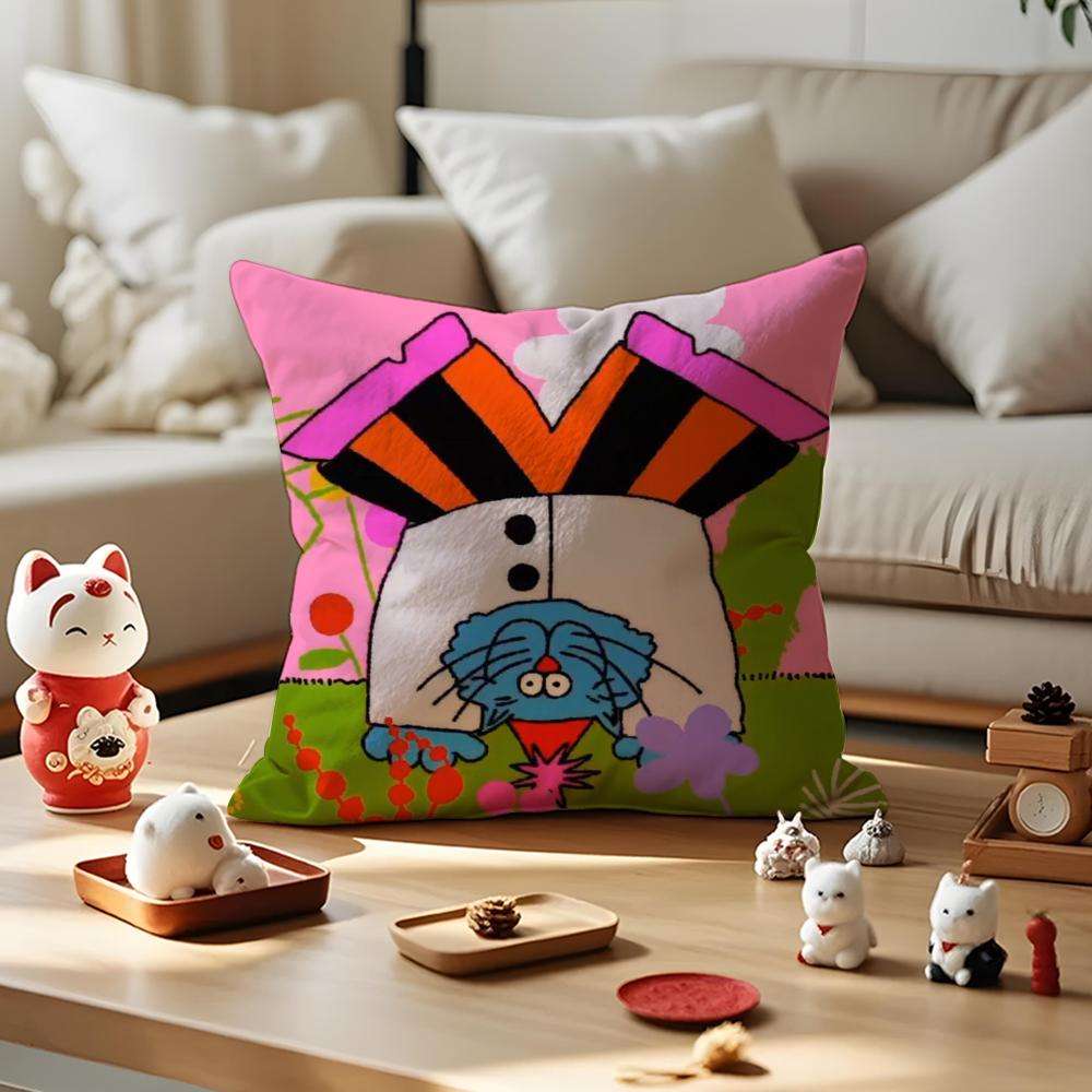 Cute Retro Illustration Cushion Cover Anti-dustmite Pillowcase Invisible Zipper Silky Short Plush Sofa Cushion Cover
