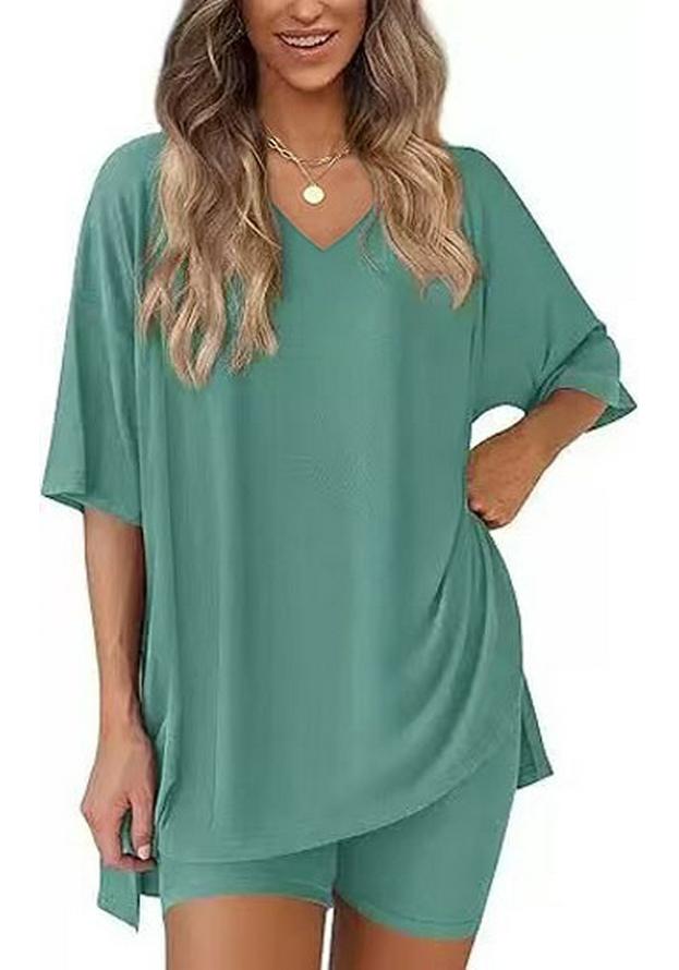 Women's Casual V-neck T-shirt & Shorts Homewear Set, 2026 Collection: Comfortable and Stylish 