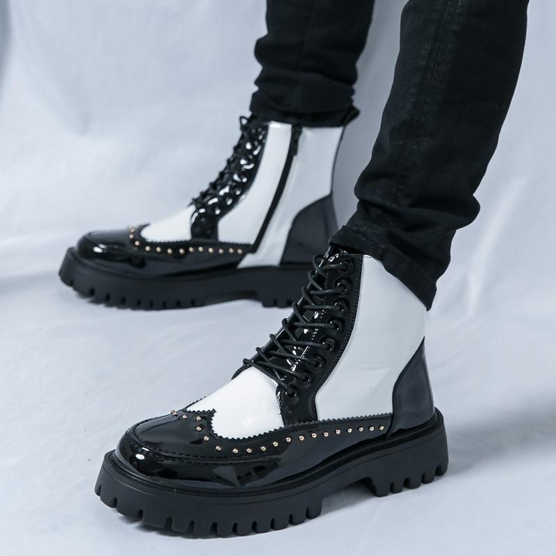 Business Casual Men's Leather Ankle Boots Lightweight Fashion Platform Boots For Man Quality Lace-up Round Toe Man Dress Shoes