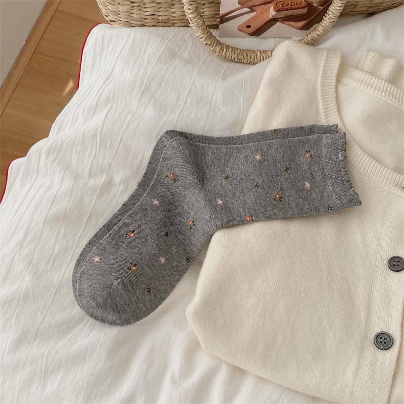 Autumn and Winter Three-dimensional Bow Boneless Mid-calf Socks, Sweet Socks, Women's Lace Socks, Grey Twisted Pile Socks