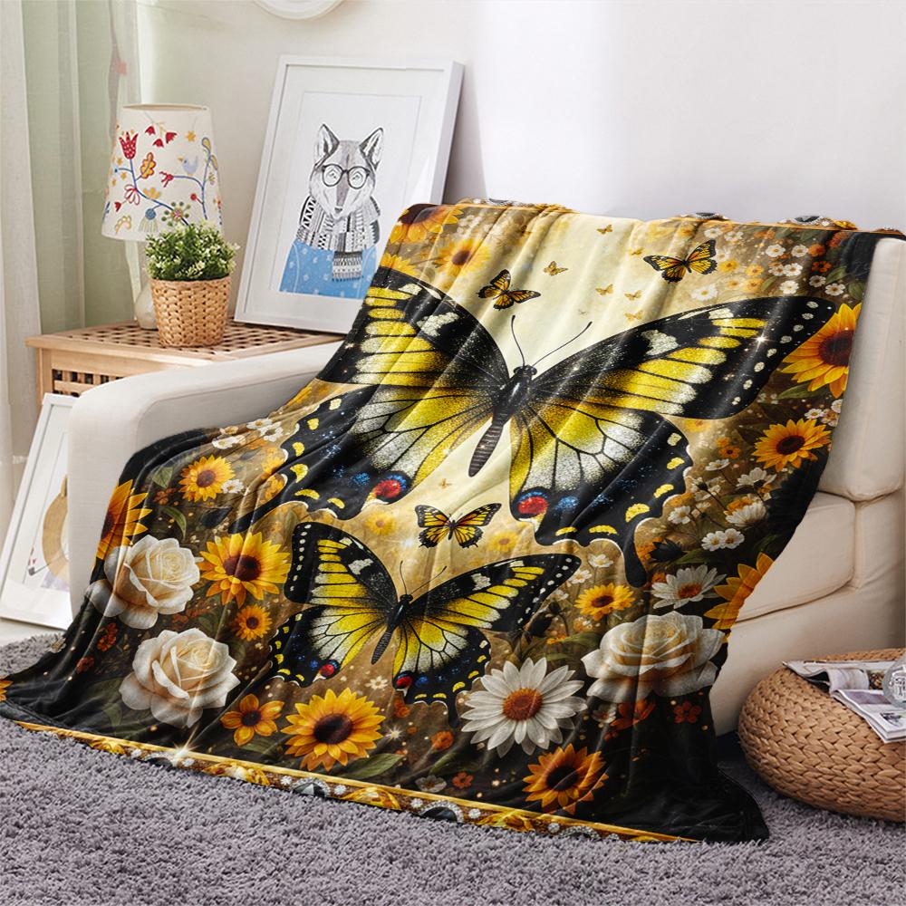 1PC 3D Butterfly Print Flannel Blanket, High quality All Seasons, Home Decor, Warmth and Comfort, Perfect for Christmas Gifts