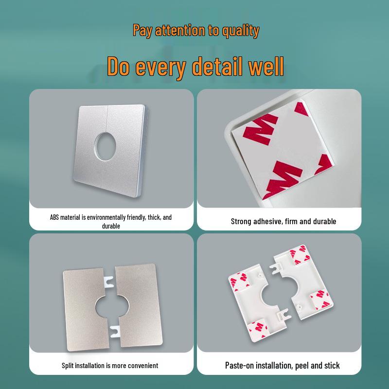 Square Detachable Cable Hole Cover Plate – Adhesive Decorative Wall Plug with Buckle for TV.