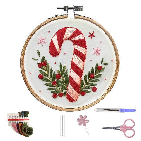 Christmas Embroidery Kit for Beginners And Adults Gnome Xmas Tree House Cross Stitch Kit with Embroidery Hoop Needles And Thread