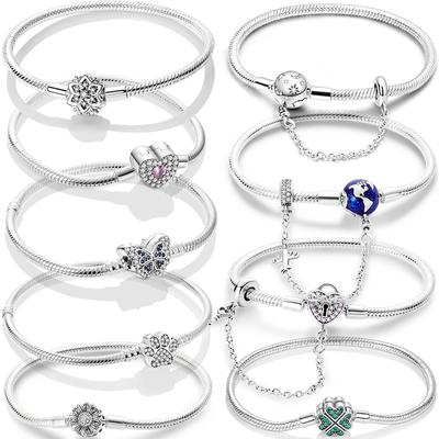 925 Silver Bracelets Four Leaf Clover Butterfly Heart Bracelet Fit DIY Charms Beads Fashion Jewelry 17-20CM
