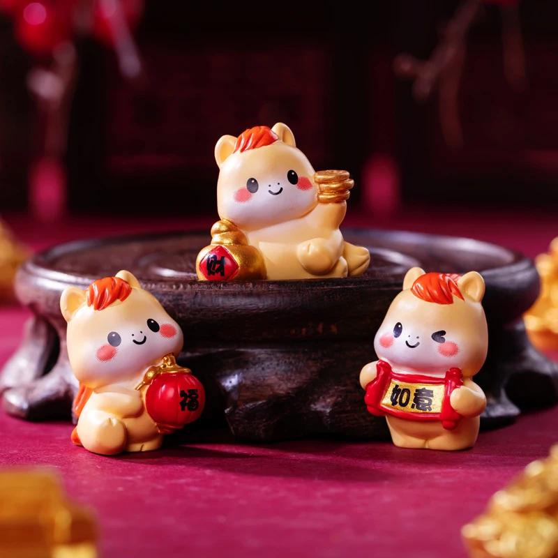 1set Zodiac Horse Mascot Ornament Resin 2026 Horse Year Figurines Decorative Chinese Miniature Horse Figures