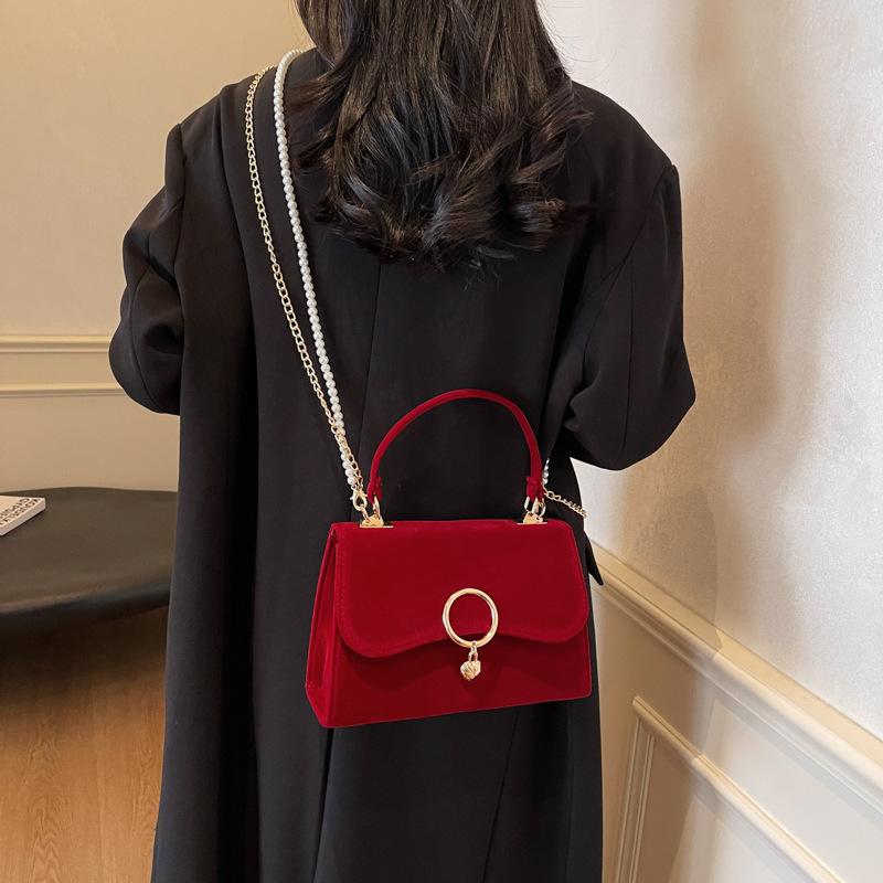 Niszowa torebka damska, torebka ślubna w kolorze czerwonym, wysokiej klasy, wszechstronna, na łańcuszku, listonoszka, mała kwadratowa torebka
