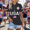Camisa de Aniversario USA para Mujer Camiseta Patriótica con Bandera de USA Tallas Camisas de Botón Cuello Solapa Tops