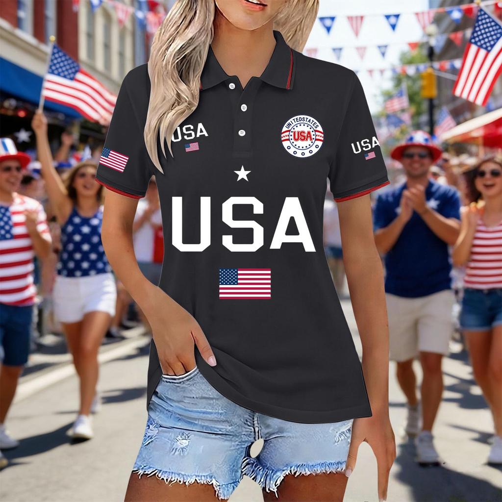 Camisa de Aniversario USA para Mujer Camiseta Patriótica con Bandera de USA Tallas Camisas de Botón Cuello Solapa Tops