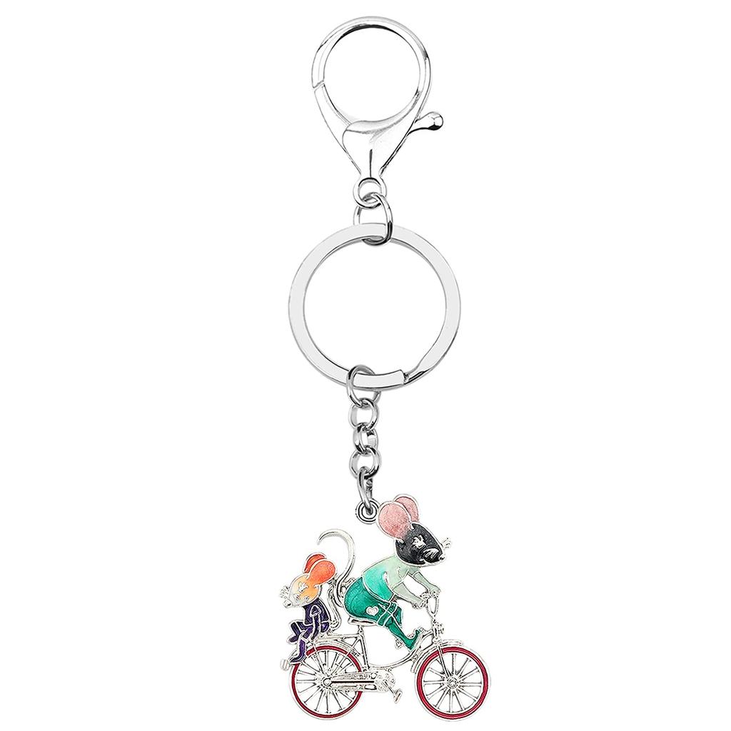 WEVENI Enamel Cartoon Cycling Mouse Keychain, Bike Jewelry for Women and Girls, Bag, Wallet, Car Charm, Multicolor, 39mm X 36mm
