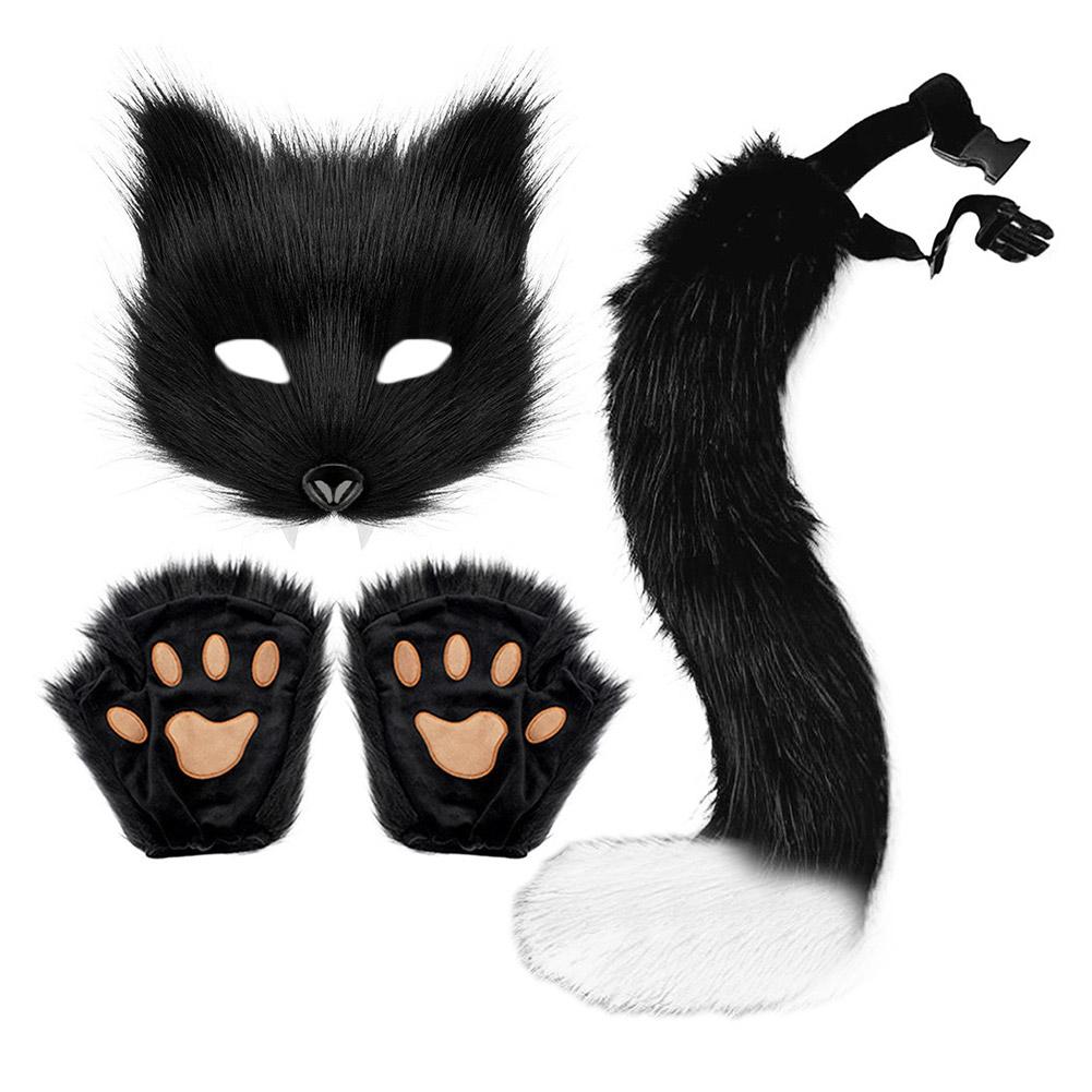 Vargtasshandskar Fuskpäls Katt Fingerlösa Vantar Vinter Varma Cosplay Halloween Maskeradfest Kostymtillbehör