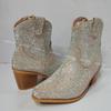 IPPEUM Rhinestone Boots Cowboy Women Black Ankle Design Chunky Heel Ponited Toe Size 43 New In Women's Western Boots