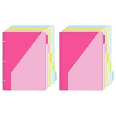 5 Pcs Plastic Dividers Index Page Folders 3 Holes File Folders Separator Binder Sheet Protectors Document Organizers