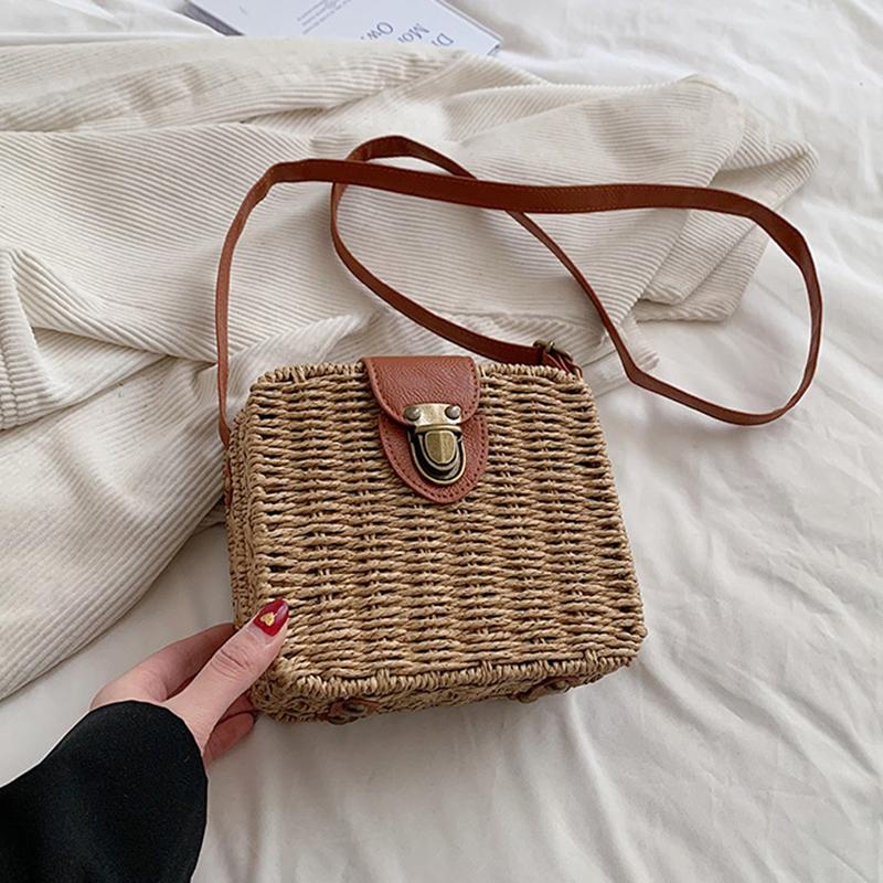 Borsa di Paglia Intrecciata a Mano da Donna Borse a Spalla da Donna Borsa a Tracolla da Spiaggia Viaggio Scatola Piccola in Rattan da Donna Borsa a Mano Shopper Borse Tote Boemia