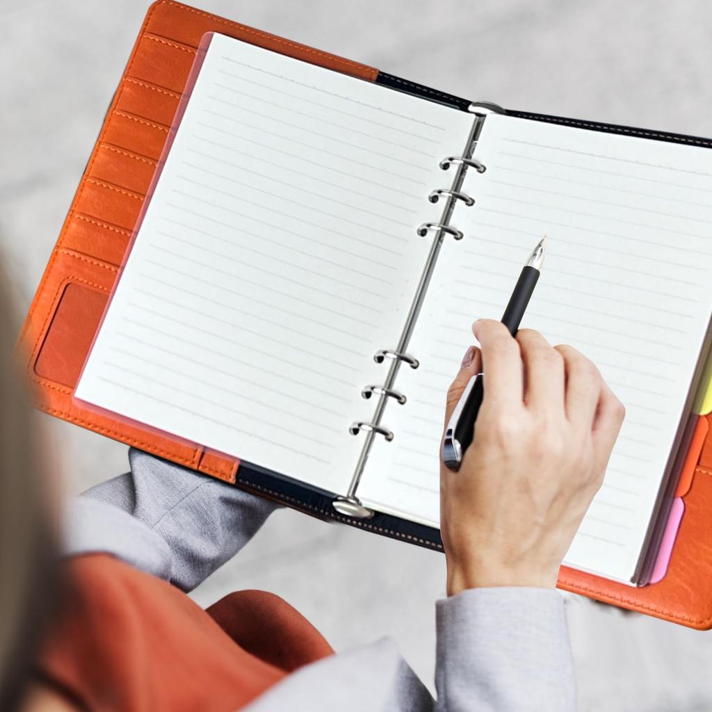 SYOUGO A5 Planner, 6-Ring Leather Organizer, Schedule Book, Notepad Cover with Refills, Card Storage, A5 Business Notebook, Office Supplies, Orange