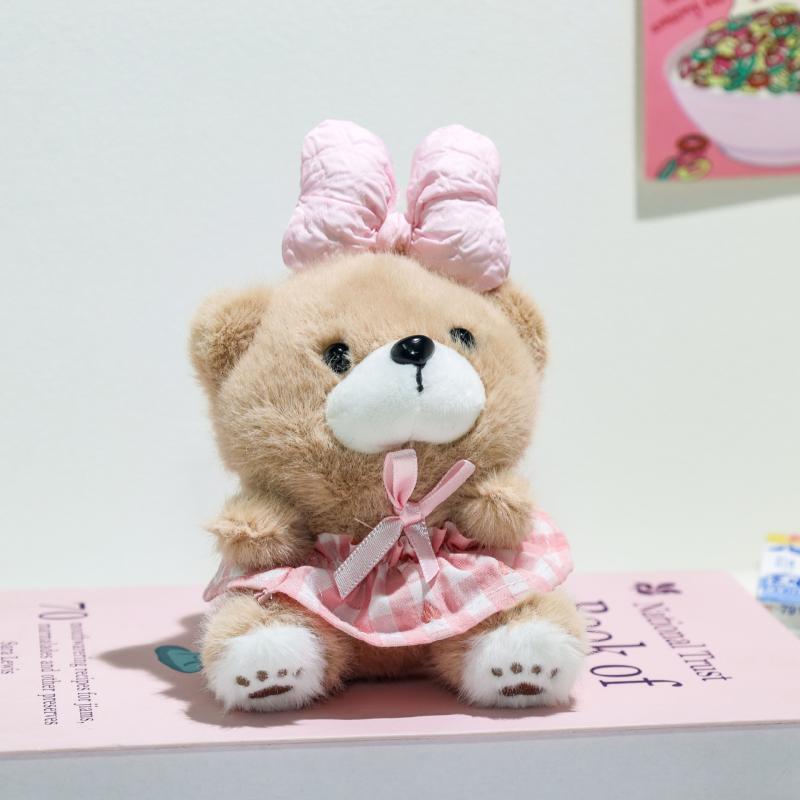 Cute Bow Little Bear Plush Doll Toy Keychain Cartoon Stuffed Doll Keyring Bag Pendant Backpack Hanging Decoration For Kid Gifts