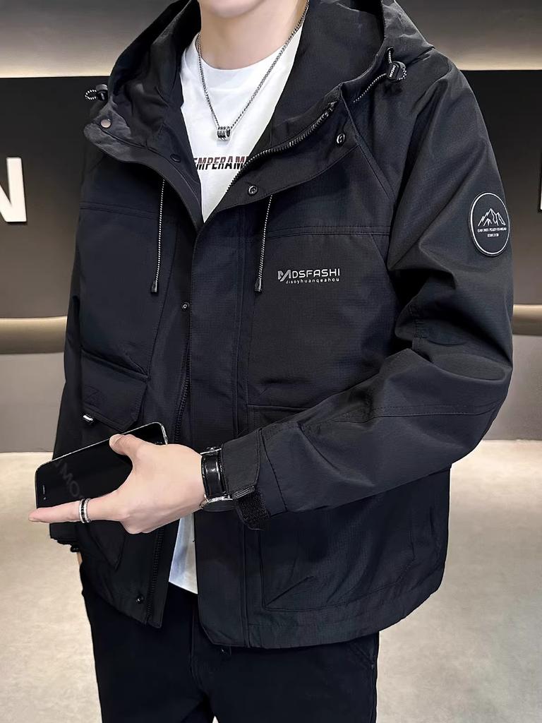 Jacket jacket men's 2025 spring and autumn new hooded men's ruffian handsome American casual versatile tooling top trendy brand