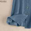 ZANZEA Damen Kurzarm Revers Einfarbig Denim Midi Kleider