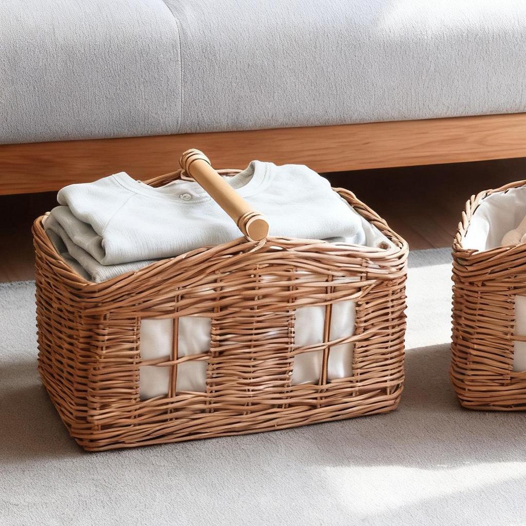 Retro Hand-Woven Laundry Hamper with Handle - Large Capacity Basket for Bathroom & Balcony
