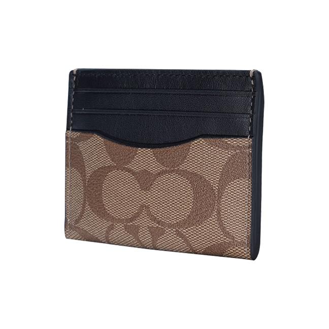 Coach Card Case 10 Classic Coated Canvas And Leather Wallet Men Wallet Black Brown Khaki 58110-QBTN2