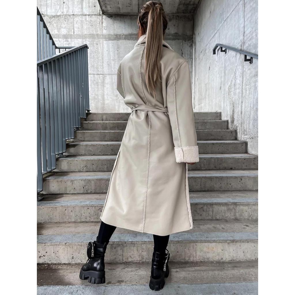 Women's Casual Leather Trench Coat - Autumn/Winter Fashion Outerwear, Loose Fit