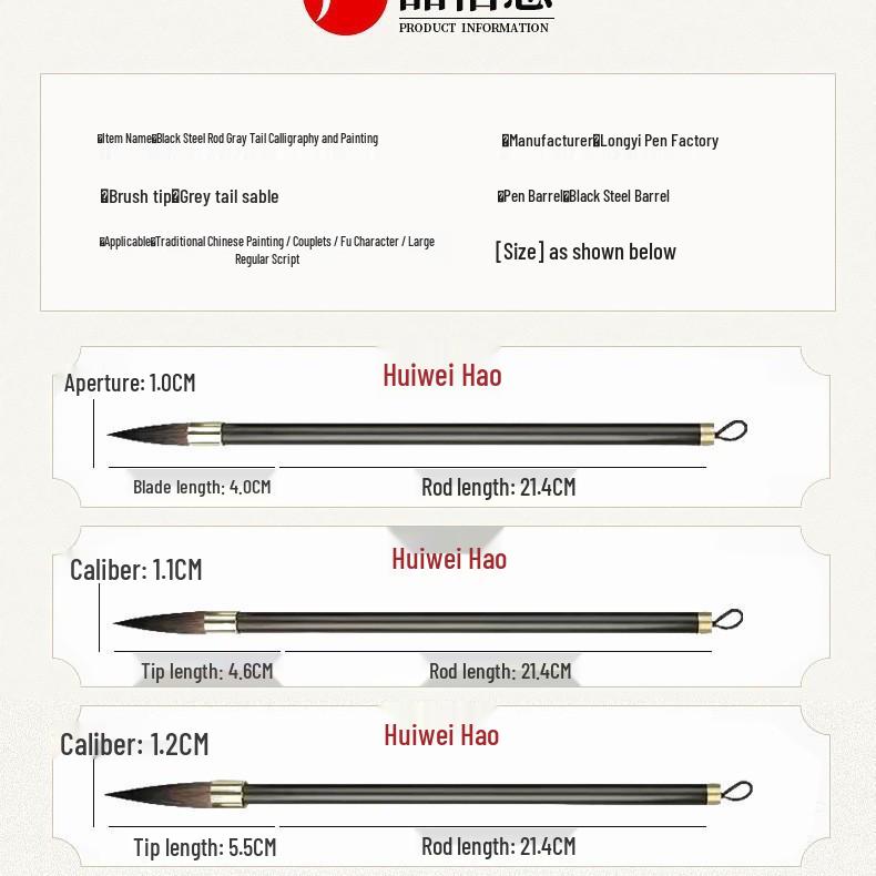 Ash-Tailed Mouse Whiskers Calligraphy Brush Set: Large, Medium, Small - Regular & Running Script with Metal Pen Holder for Beginners