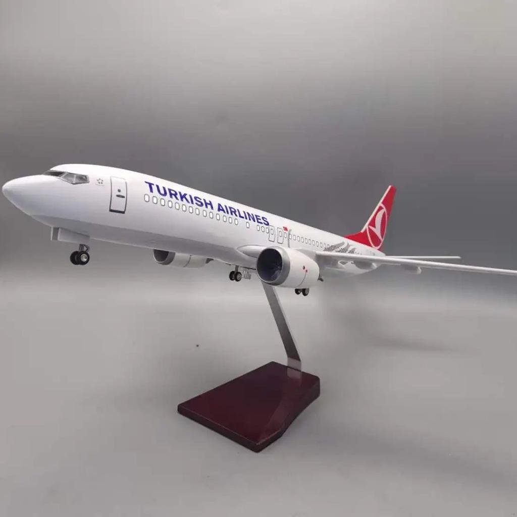 1/85 Scale 47cm Airplane B737 Turkish Airways Model Toy Light & Wheel Landing Gear Diecast Resin Plane Collection Display