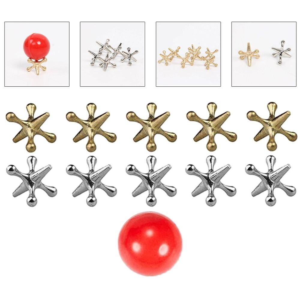 11pcs/set with Red Rubber Bouncy Balls Metal Jacks Metal Jacks and Ball Game  Christmas Gifts