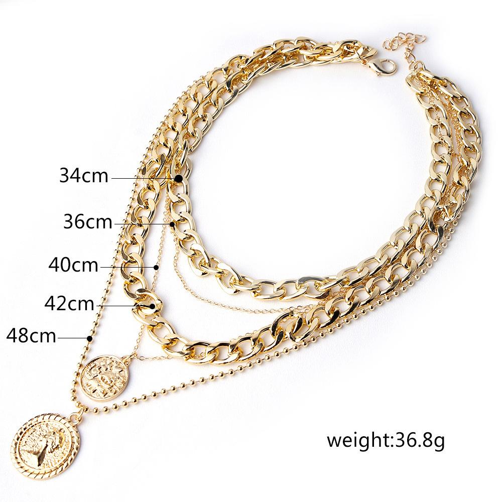 C193 Accessori Collana Moda Esagerato Multi-strato Ciondolo Rotondo Moneta Collana Multi-strato Choker da Donna