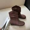 Warm Plush Pleated Piled Boots Women's 2025 Autumn and Winter New Fluffy Short Boots Retro Western Boots