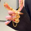 Red Corundum Floral Window Fu Lu Pendant Hollow Colorful Diamond Flower Magpie Plum Gourd Necklace Women
