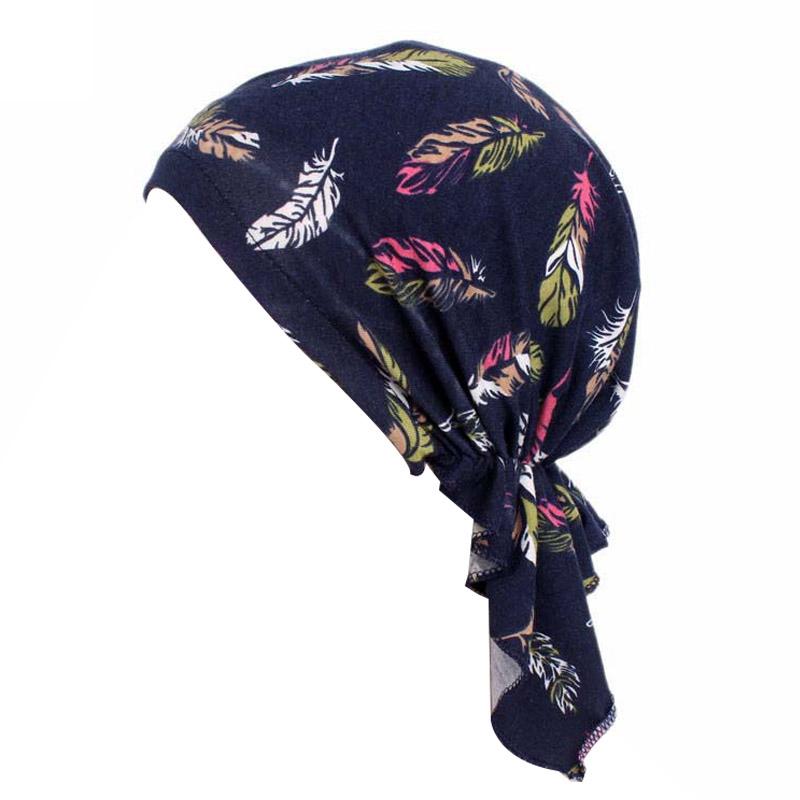 Women Printed Muslim Turban Pre-tie Style Cancer Chemo Hat Beanie Scarf Turban Head Wrap Cap  Headwear Lady Hair Accessories