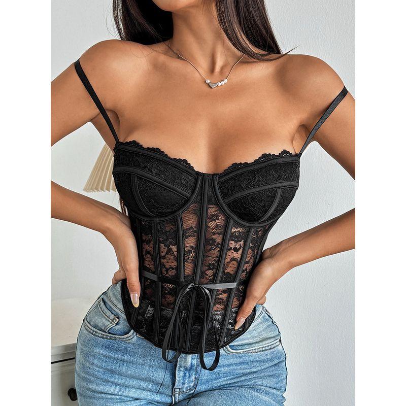 Outfitgirl Fresh Ins Shoelace A- line Slim Fit Sexy Fishbone Small Lace Perspective Waist-Tight Slimming Vest