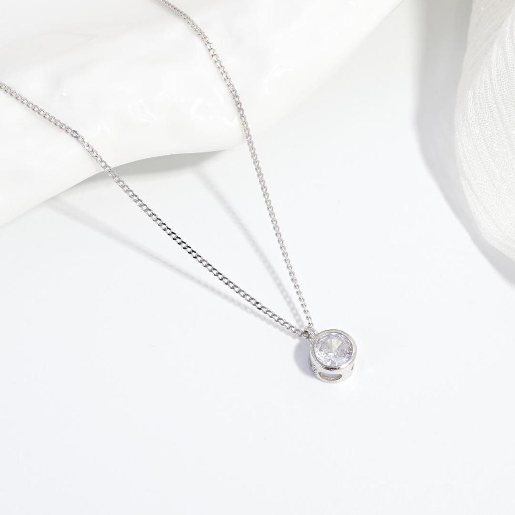 S925 Sterling Silver Round Zircon Pendant Necklace - Elegant & Versatile Clavicle Chain X151