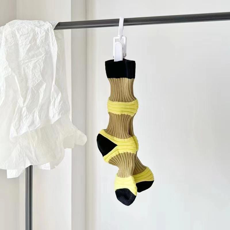 

Носки-фонарики, Жаккардовые носки с плиссировкой, Носки до середины икры, Махровые носки, Модные женские носки в полоску с цветовой блокировкой 1 pair жёлтый