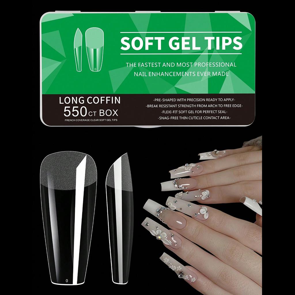 550pcs Soft Gel Nail Tips Medium Short Almond Coffin Stiletto Full Cover  Press on Nails Half Matte Acrylic DIY Extension Tools