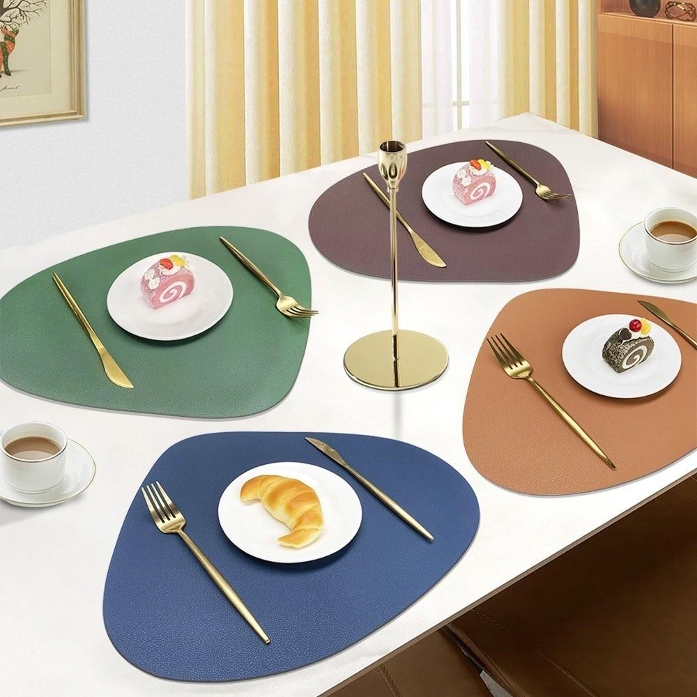 PU Leather Table Mat Imitation Cowhide Pattern Flatware Place Pad Modern Placemats  Home Decor