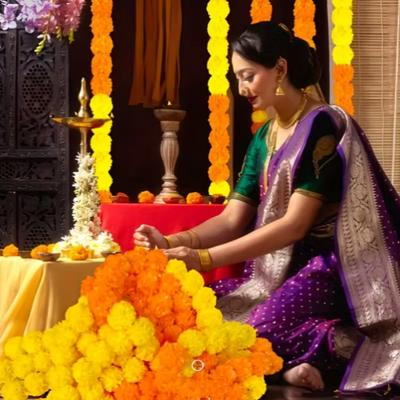 2,17 ZollMexikanische Ringelblume Künstliche Blumen Tag der Toten DIY Girlandenschnur Halloween Diwali Party Heim Außendekoration