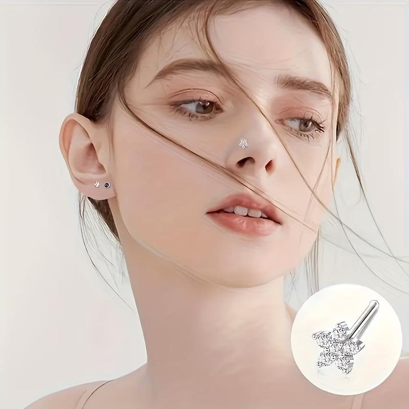Exquisite and High-grade Stainless Steel Nose Studs, Ear Studs & Nose Rings Piercing Set for Women, Cute Feminine Jewelry
