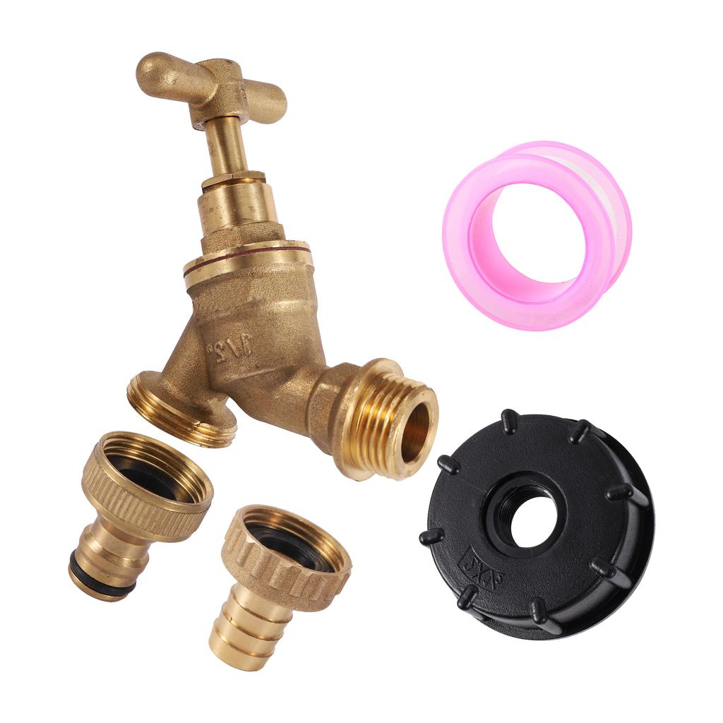 IBC Brass Faucet S60X6 IBC Tank Adapter G1/2" Tank Faucet Valve Tool with Ball Valve for Garden Hose Tank Faucet Valve Faucet