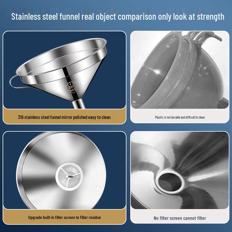 Edelstahltrichter mit Filter, kleine und große Durchmesser zum Ausgießen von Küchenöl.