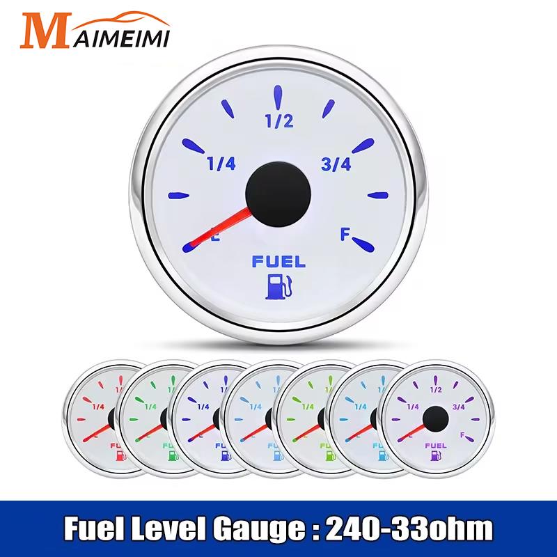 52MM 0-190Ohm Fuel Level Gauge with 7 Color Light 240-33Ohm Oil Tank Level Meter Indicator Fuel Gauge for Car Marine RV 12V 24V